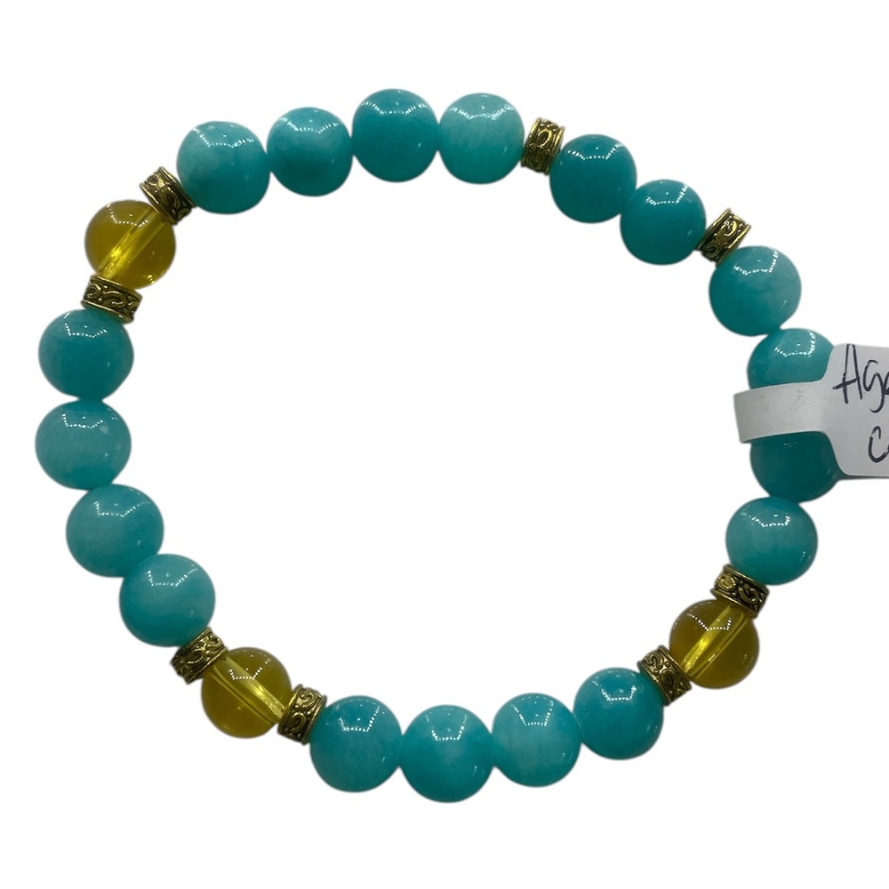 Turquoise Agate,CitrineGemstone Stretch Bracelet,